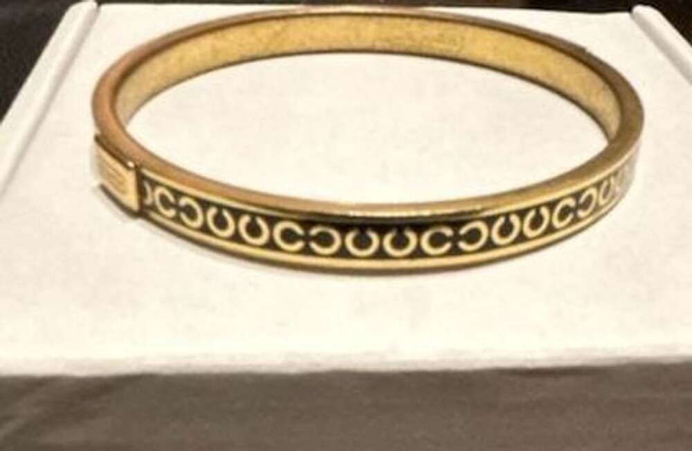 Coach Goldtone and Black Enamel Signature C Hinge Bangle Bracelet